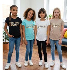 Фотография Футболка детская на девочку M1412 beige р.9-13 "MMZ" недорого оптом от прямого поставщика