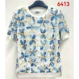 футболка жіноча 6413 white-blue р.52-62 "LIDA" недорого оптом від прямого постачальника