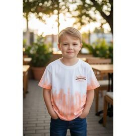 Фотография Футболка детская на мальчика 6001 white-orange р.110-150 "Delfinka" недорого оптом от прямого поставщика
