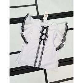 Фотография Блузка детская летняя на девочку 414 white-black р.128-152 "Kosmy" недорого оптом от прямого поставщика