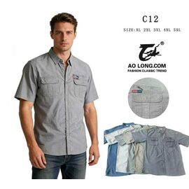Сорочка чоловіча літня C12 l.grey р.XL-5XL "Hoan" недорого оптом від прямого постачальника