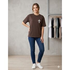 Фотография Футболка женская 400 brown р.2XL-3XL "Newe" недорого оптом от прямого поставщика