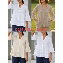 Фотография Рубашка женская летняя C561 d.beige р.50-56 "Kaffir Lily" недорого оптом от прямого поставщика