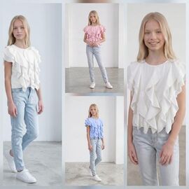 Фотография Блузка детская летняя на девочку MD19 white р.122-146 "Moda school" недорого оптом от прямого поставщика