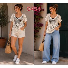 Фотография Футболка женская 0454 beige р.L-XL "VERJINIA" недорого оптом от прямого поставщика