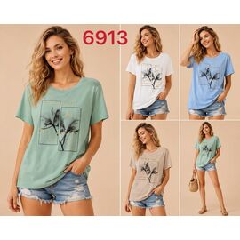 Фотография Футболка женская 6913 beige р.S-2XL "VERJINIA" недорого оптом от прямого поставщика