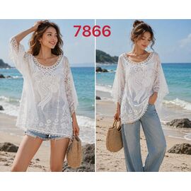 Фотография Блузка женская летняя 7866 white р.XL-3XL "VERJINIA" недорого оптом от прямого поставщика