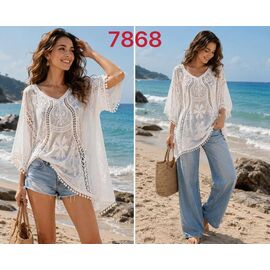Фотография Блузка женская летняя 7868 white р.XL-3XL "VERJINIA" недорого оптом от прямого поставщика