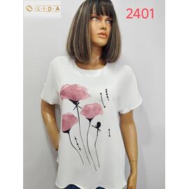 Фотография Футболка женская 2401 white-pink р.52-62 "LIDA" недорого оптом от прямого поставщика