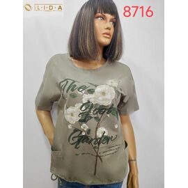 Фотография Футболка женская 8716 khaki р.52-62 "LIDA" недорого оптом от прямого поставщика