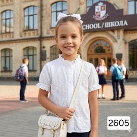 Фотография Блузка детская летняя на девочку 2605 white р.4-8 "Фунтик" недорого оптом от прямого поставщика