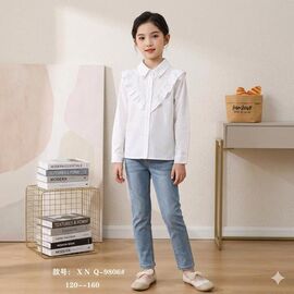 Фотография Блузка детская на девочку 9806 white р.7-11 "Фунтик" недорого оптом от прямого поставщика