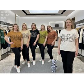 Фотография Футболка женская AL7205 khaki р.XL-3XL "FLORA" недорого оптом от прямого поставщика
