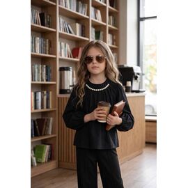 Фотография Блузка детская на девочку 85052 black р.120-160 "Delfinka" недорого оптом от прямого поставщика