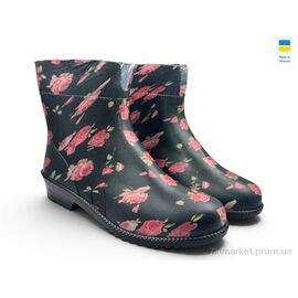 Гумове взуття жіноче Весна/осінь Троянда чорний (6 пар р.36-41) "Rai shoes" недорого оптом від прямого постачальника