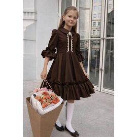 Сукня дитяча на дівчинку 1335 brown+брошка р.128-152 "Seven Zikina" недорого оптом від прямого постачальника