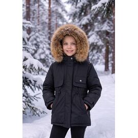 Фотография Курка детская зимняя на девочку 8815 black р.116-140 "Delfinka" недорого оптом от прямого поставщика
