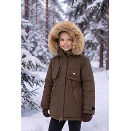 Фотография Курка детская зимняя на девочку 8815 brown р.116-140 "Delfinka" недорого оптом от прямого поставщика