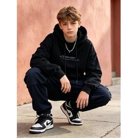 Фотография Худи детский на мальчика 12727-1 black р.150-180 "Yalisi" недорого оптом от прямого поставщика