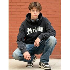 Фотография Худи детский на мальчика 12730-1 black р.150-180 "Yalisi" недорого оптом от прямого поставщика