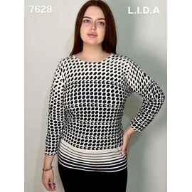 Фотография Свитер женский 7628 white-black р.3XL-4XL "LIDA" недорого оптом от прямого поставщика