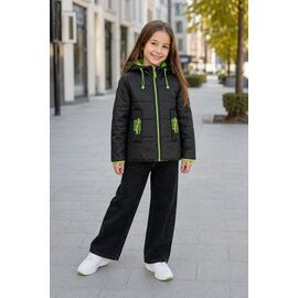 Куртка дитяча демісезонна на дівчинку 9713 black-green р.122-146 "Delfinka" недорого оптом від прямого постачальника