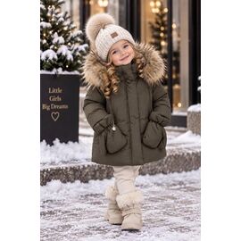 Фотография Курка детская зимняя на девочку 1871 khaki р.86-110 "Delfinka" недорого оптом от прямого поставщика