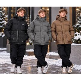 Фотография Курка детская зимняя на мальчика 26330 brown р.152-170 "Delfinka" недорого оптом от прямого поставщика