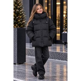Фотография Курка детская зимняя на девочку 66134 black р.140-164 "Delfinka" недорого оптом от прямого поставщика