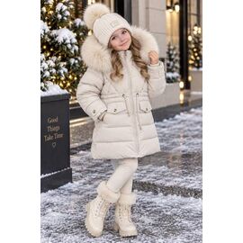 Фотография Курка детская зимняя на девочку 6653 beige р.110-134 "Delfinka" недорого оптом от прямого поставщика