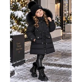 Фотография Курка детская зимняя на девочку 6653 black р.110-134 "Delfinka" недорого оптом от прямого поставщика