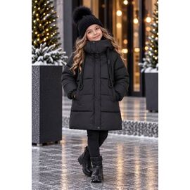 Фотография Курка детская зимняя на девочку 816 black р.122-146 "Delfinka" недорого оптом от прямого поставщика