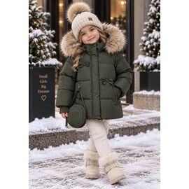 Фотография Курка детская зимняя на девочку 90 khaki р.92-116 "Delfinka" недорого оптом от прямого поставщика