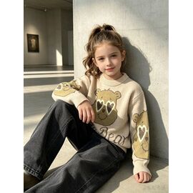 Фотография Свитер детский на девочку 375 beige р.110-150 "Yalisi" недорого оптом от прямого поставщика
