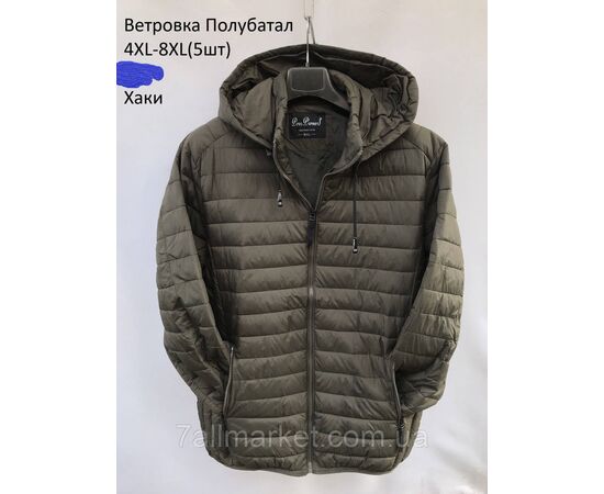 Фотография Ветровка мужская стеганная с капюшоном полубатал р-ры 4XL-8XL (3цв) "NEW NOCE" недорого от прямого поставщика, изображение 2