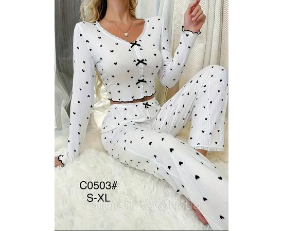 Піжама жіночі штани + кофта р-ри S-XL (2кв) "FLOWER" купити недорого від прямого постачальника, зображення 2