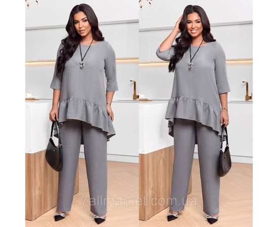 Костюм двойка женский лен жатка размеры 46-60 "LADA" недорого от прямого поставщик, изображение 2 Фотография Костюм двойка женский лен жатка размеры 46-60 "LADA" недорого от прямого поставщик, изображение 2