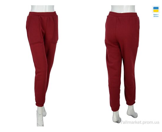 Спортивні штани жіночі Весна/осінь 08113 бордовий, флис (5 шт. р.сітка46-54) "Obuvok" недорого оптом від прямого постачальника, зображення 3