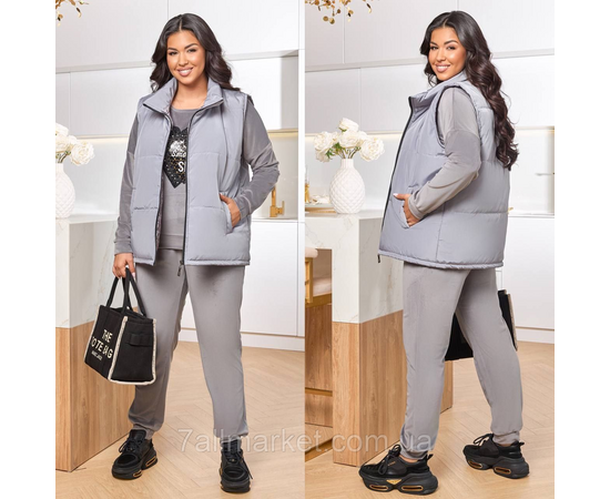 Костюм 3-ка жіночий спортивний велюр + латавка (46-60) "LADA" недорого від прямого постачальника, зображення 2