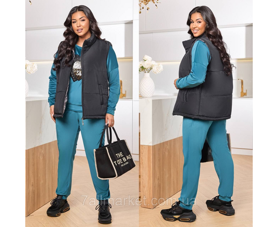 Фотография Костюм 3-ка женский спортивный велюр+плащевка (46-60) "LADA" недорого от прямого поставщика, изображение 2