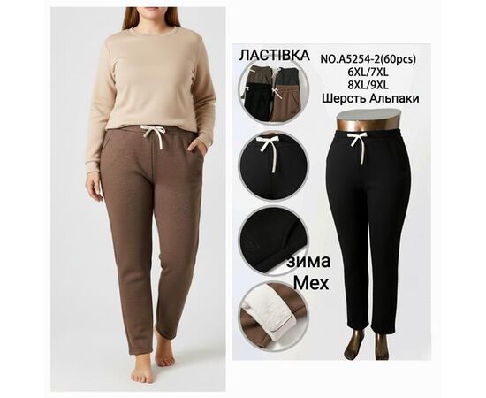 Штаны спортивные женские тёплые 5254-2 mix р.6XL-9XL "Hoan" недорого оптом от прямого поставщика Фотография Штаны спортивные женские тёплые 5254-2 mix р.6XL-9XL "Hoan" недорого оптом от прямого поставщика