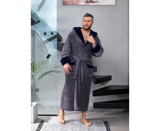 Халат мужской LD72 grey р.XL-3XL "Lindros" недорого оптом от прямого поставщика Фотография Халат мужской LD72 grey р.XL-3XL "Lindros" недорого оптом от прямого поставщика