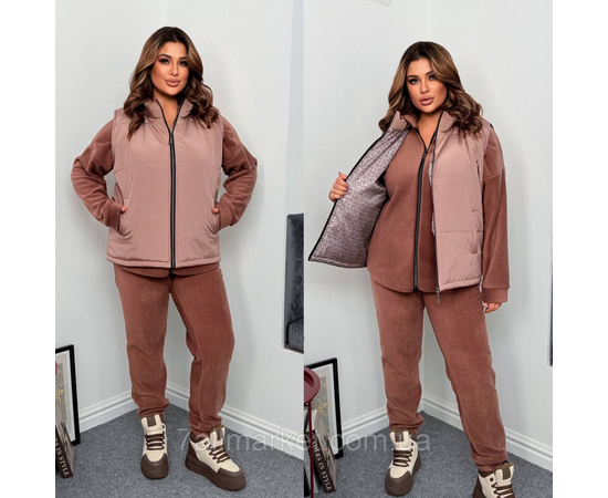 Костюм 3-ка женский спортивный флис+плащевка (46-60) "LADA" недорого от прямого поставщика, изображение 2 Фотография Костюм 3-ка женский спортивный флис+плащевка (46-60) "LADA" недорого от прямого поставщика, изображение 2