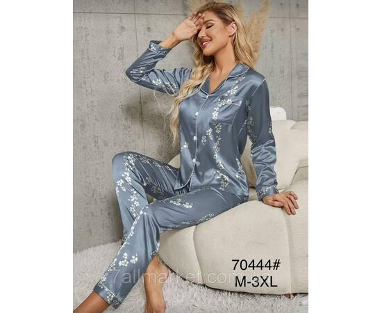 Пижама женская шёлк р-ры M-3XL (2цв)"FLOWER" купить недорого от прямого поставщик, изображение 2 Фотография Пижама женская шёлк р-ры M-3XL (2цв)"FLOWER" купить недорого от прямого поставщик, изображение 2