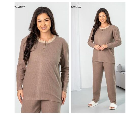 Пижама женская 240137 brown р.XL-3XL "Vehuiah" недорого оптом от прямого поставщика Фотография Пижама женская 240137 brown р.XL-3XL "Vehuiah" недорого оптом от прямого поставщика