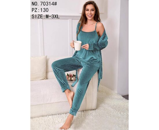 Пижама 3-ка женская с халатом велюр р-ры M-3XL "FLOWER" купить недорого от прямого поставщик Фотография Пижама 3-ка женская с халатом велюр р-ры M-3XL "FLOWER" купить недорого от прямого поставщик