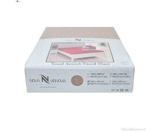 Постільна білизна  01-3 Простирало МАХРОВЕ (160x200)+дві наволочки(50x70) бежевий (5 шт. р.сіткаOne size) "NOVA VIDNOVA" недорого оптом від прямого постачальника, зображення 3