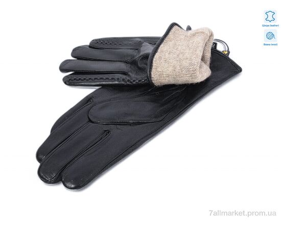 Рукавички жіночі Зима 1138 black шкіра вовна (10 шт. р.сітка6,5-8,5) "KUINH" недорого оптом від прямого постачальника, зображення 2