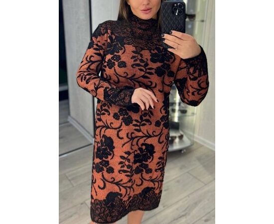 Платье тёплое женское EV9 brown р.48-52 "Elena&Vika" недорого оптом от прямого поставщика Фотография Платье тёплое женское EV9 brown р.48-52 "Elena&Vika" недорого оптом от прямого поставщика