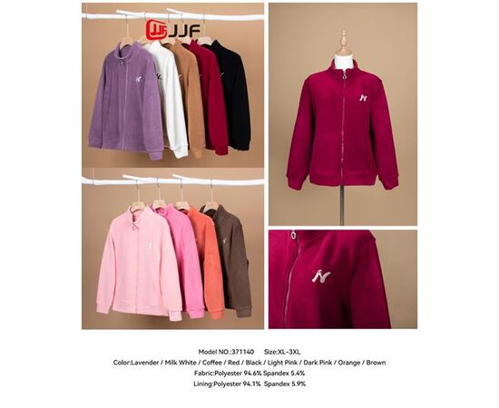 Кофта спортивная женская тёплая 371140 l.pink р.XL-3XL "Yafeier" недорого оптом от прямого поставщика Фотография Кофта спортивная женская тёплая 371140 l.pink р.XL-3XL "Yafeier" недорого оптом от прямого поставщика